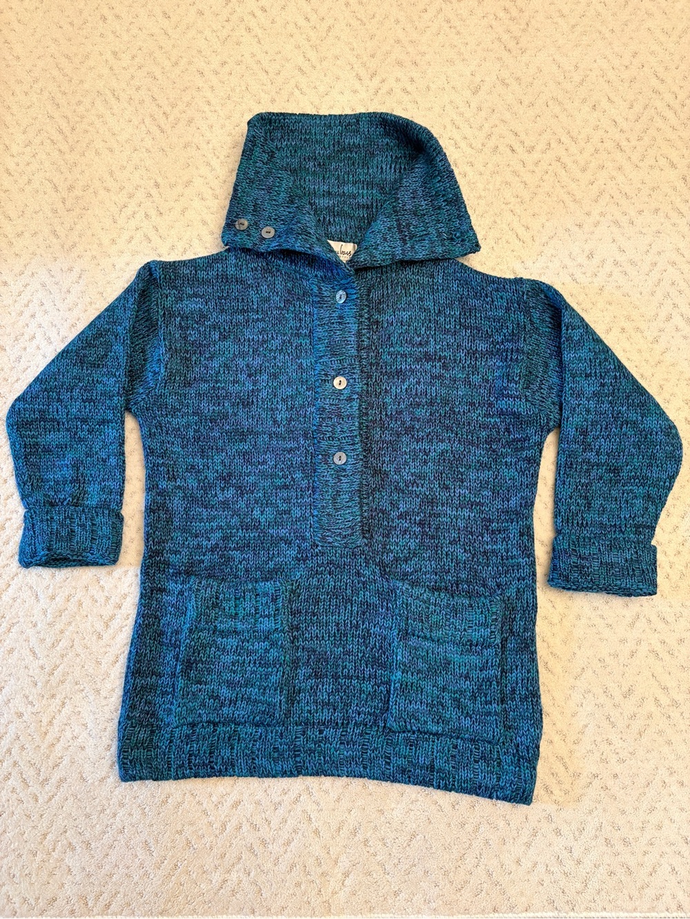 Vintage Joan Vass Knitted Tunic Sweater Size M Blue Green Pockets Acrylic Wool - Picture 2 of 14